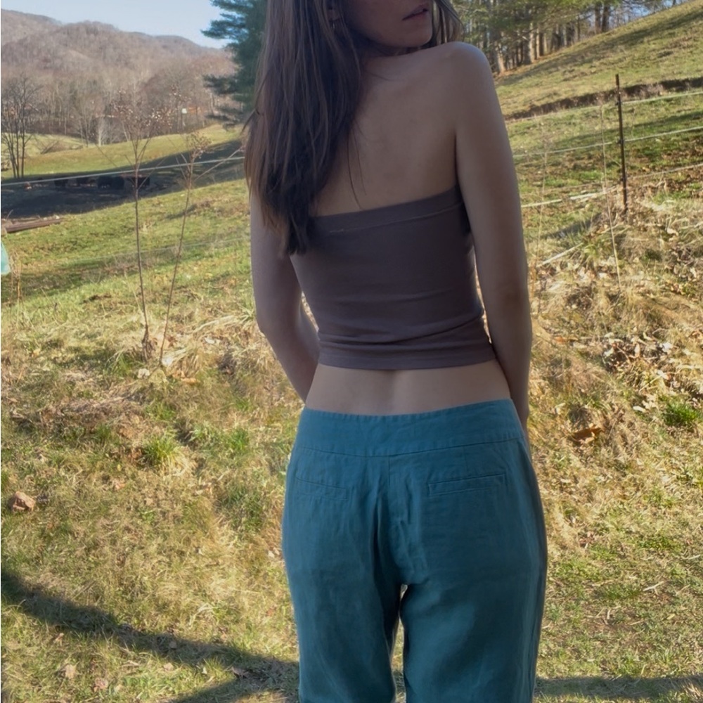 Y2K Low-rise Linen Pants- cropped, turquoise, natural, earthy, boho Size 4P, EUC